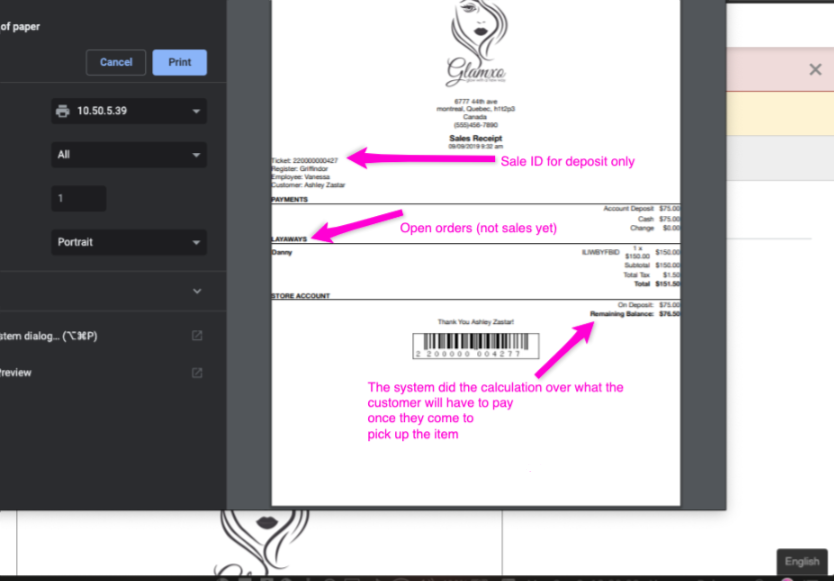 Deposits and layaways on receipts with Lightspeed Retail POS