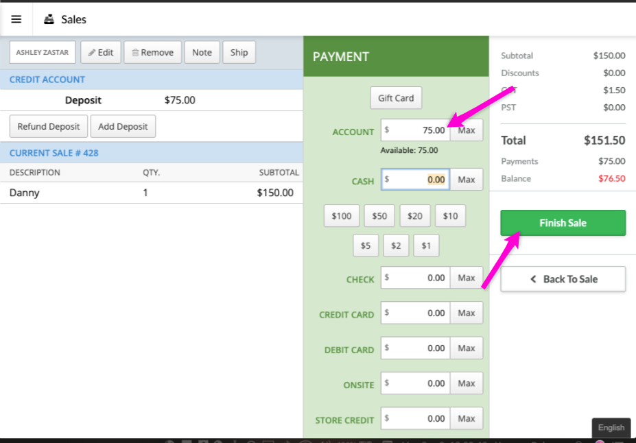 Payments screen in Lightspeed Retail POS